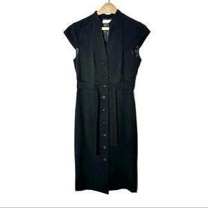Vtg Calvin Klein Sleeveless Black Dress Sz S 6 - 15x40” Rn 54163 Buttons Belt
